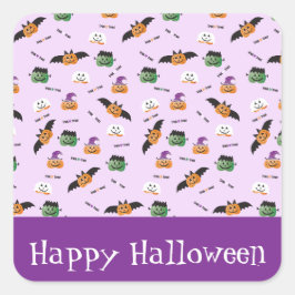 Halloween Pattern Vielen Dank Pumpkins Lila Quadratischer Aufkleber