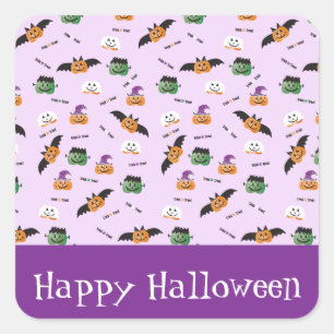 Halloween Pattern Vielen Dank Pumpkins Lila Quadratischer Aufkleber