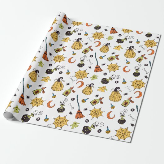 Halloween Pattern White Geschenkpapier (Ungerollt)