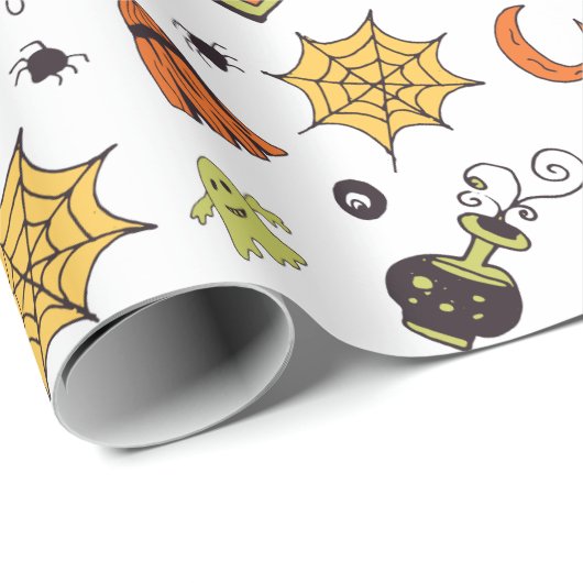 Halloween Pattern White Geschenkpapier (Rolleneckpunkt)