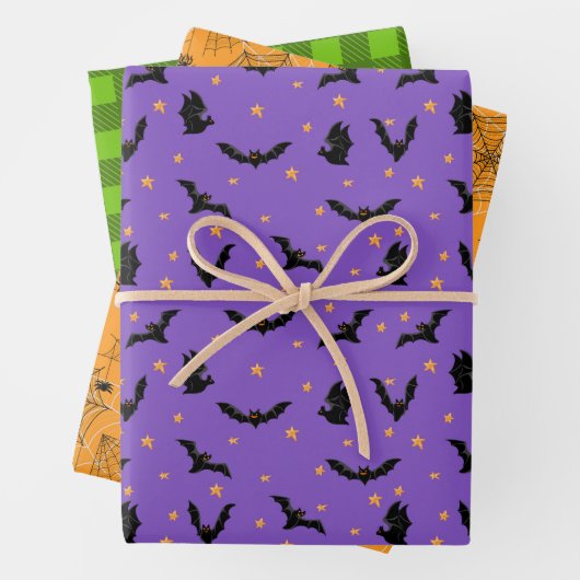 Halloween Patterns Bats Spiders Web Geschenkpapier Set (Beispiel)