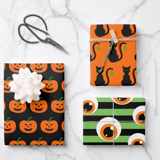 Halloween Patterns Wrapping Paper Set Geschenkpapier Set (Vorderseite)