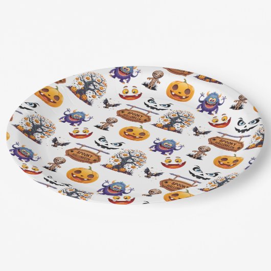 Halloween Patttern Pappteller (Schrägansicht)