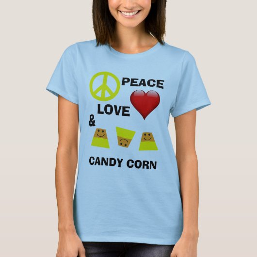 Halloween Peace Liebe und Candy Corn T-Shirt (Vorderseite)