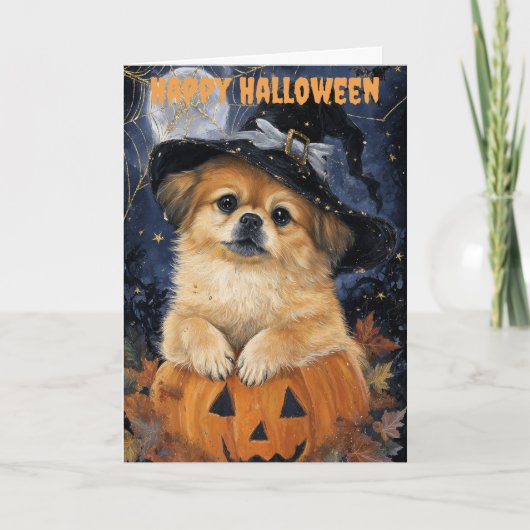 Halloween Pekingese Dog Feiertagskarte (Vorderseite)