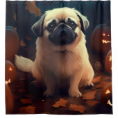 Halloween Pekingese mit Pumpkins Beängstigend Duschvorhang (Vorderseite)