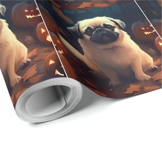 Halloween Pekingese mit Pumpkins Beängstigend Geschenkpapier (Rolleneckpunkt)