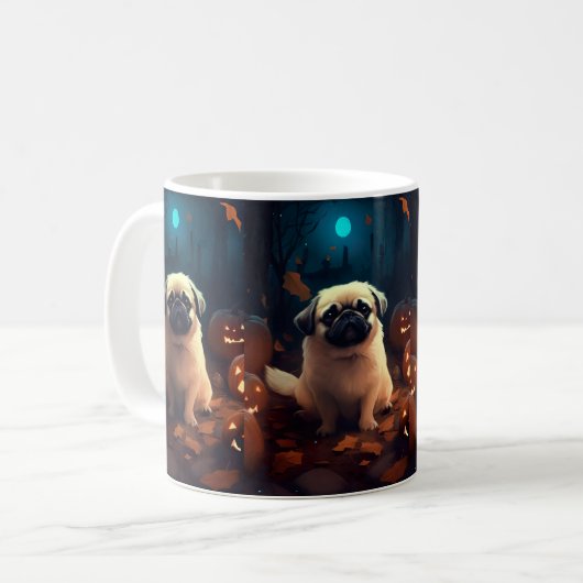 Halloween Pekingese mit Pumpkins Beängstigend Kaffeetasse (Vorderseite Links)