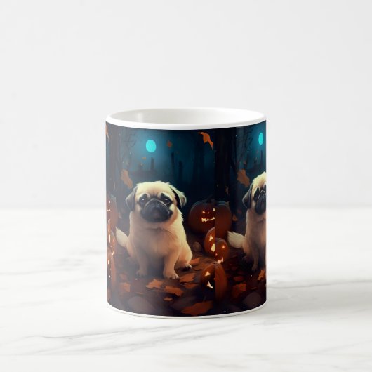 Halloween Pekingese mit Pumpkins Beängstigend Kaffeetasse (Mittel)