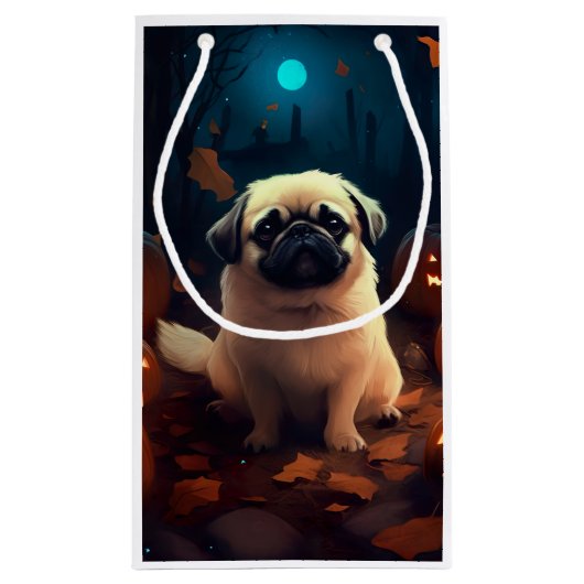 Halloween Pekingese mit Pumpkins Beängstigend Kleine Geschenktüte (Rückseite)