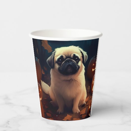 Halloween Pekingese mit Pumpkins Beängstigend Pappbecher (Rückseite)