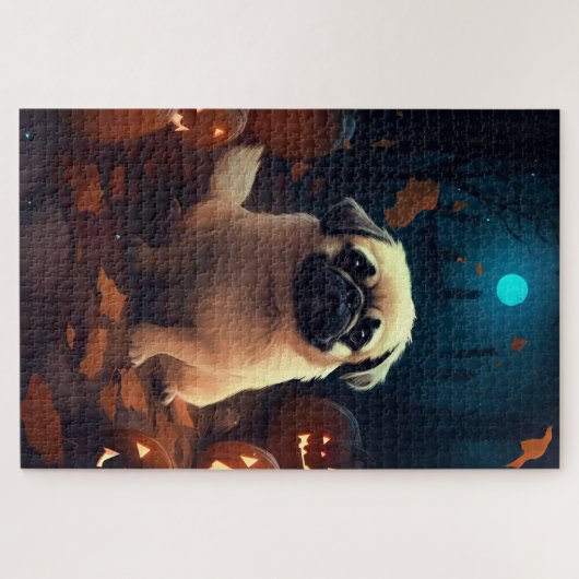 Halloween Pekingese mit Pumpkins Beängstigend Puzzle (Horizontal)