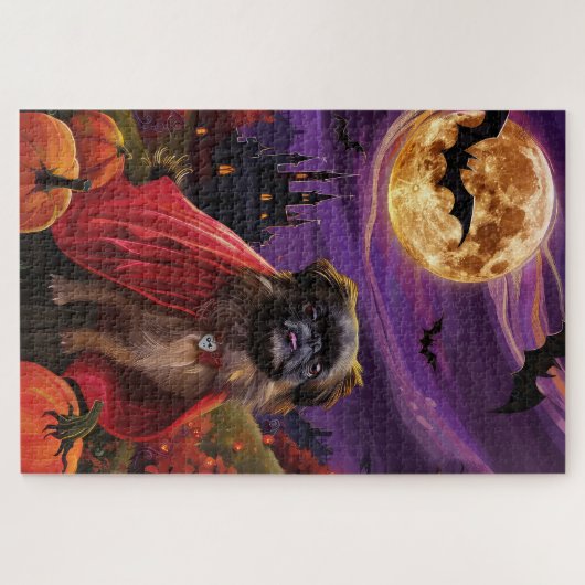 Halloween Pekingese Vampire Pumpkins Beängstigend Puzzle (Horizontal)