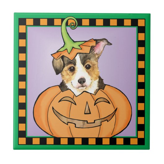 Halloween Pembroke Welsh Corgi Fliese (Vorderseite)