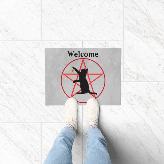 Halloween Pentagrammzirkel mit schwarzem Katzengra Fußmatte (Indoor)