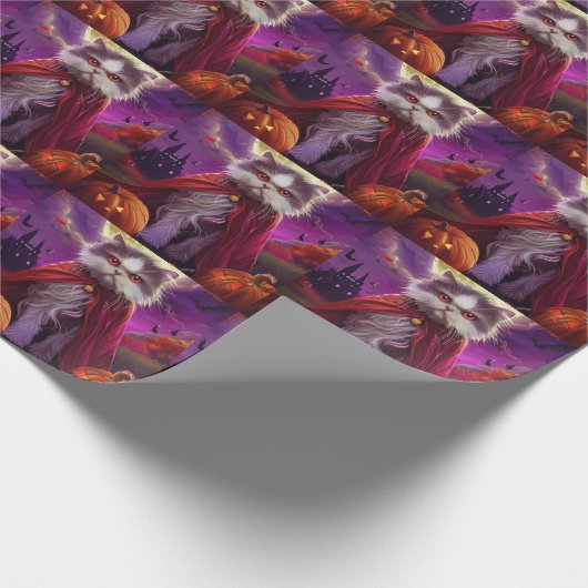 Halloween Persian Cat Vampire Pumpkins Beängstigen Geschenkpapier (Ecke)