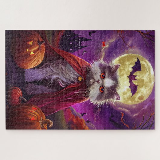 Halloween Persian Cat Vampire Pumpkins Beängstigen Puzzle (Horizontal)