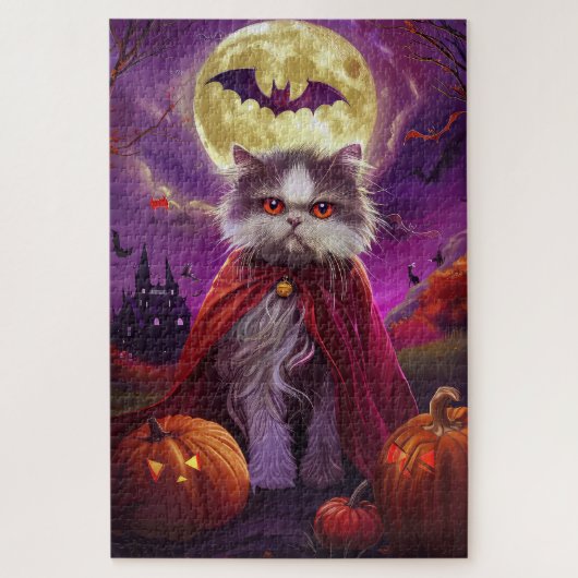 Halloween Persian Cat Vampire Pumpkins Beängstigen Puzzle (Vertikal)