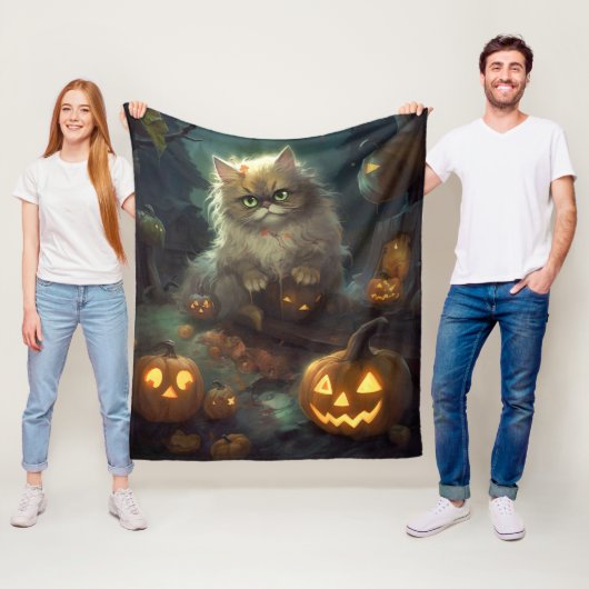 Halloween Persische Katze mit Kürbiskugeln Beängst Fleecedecke (Beispiel)