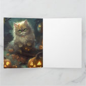 Halloween Persische Katze mit Kürbiskugeln Beängst Karte (Innenseite)