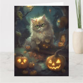 Halloween Persische Katze mit Kürbiskugeln Beängst Karte (Vorderseite)