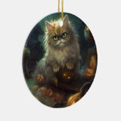 Halloween Persische Katze mit Kürbiskugeln Beängst Keramik Ornament (Rechts)