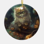 Halloween Persische Katze mit Kürbiskugeln Beängst Keramik Ornament (Vorne)