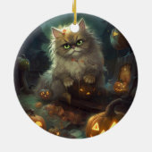 Halloween Persische Katze mit Kürbiskugeln Beängst Keramik Ornament (Hinten)