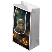 Halloween Persische Katze mit Kürbiskugeln Beängst Kleine Geschenktüte (Rückseite Schrägansicht)