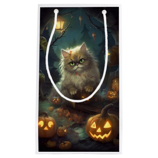 Halloween Persische Katze mit Kürbiskugeln Beängst Kleine Geschenktüte (Vorderseite)