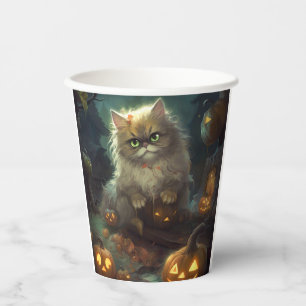 Halloween Persische Katze mit Kürbiskugeln Beängst Pappbecher