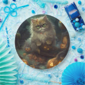 Halloween Persische Katze mit Kürbiskugeln Beängst Pappteller (Party)