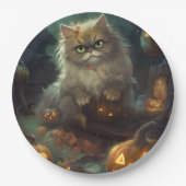 Halloween Persische Katze mit Kürbiskugeln Beängst Pappteller (Vorderseite)