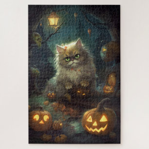 Halloween Persische Katze mit Kürbiskugeln Beängst Puzzle