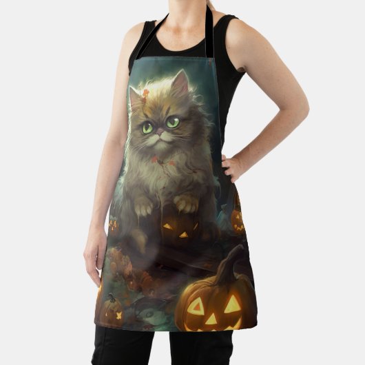 Halloween Persische Katze mit Kürbiskugeln Beängst Schürze (InSitu)