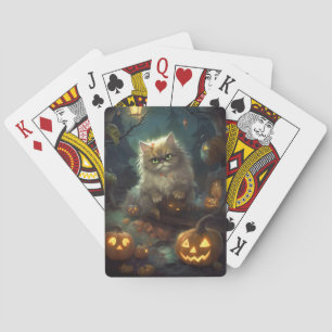 Halloween Persische Katze mit Kürbiskugeln Beängst Spielkarten