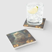 Halloween Persische Katze mit Kürbiskugeln Beängst Steinuntersetzer (Seitenansicht)