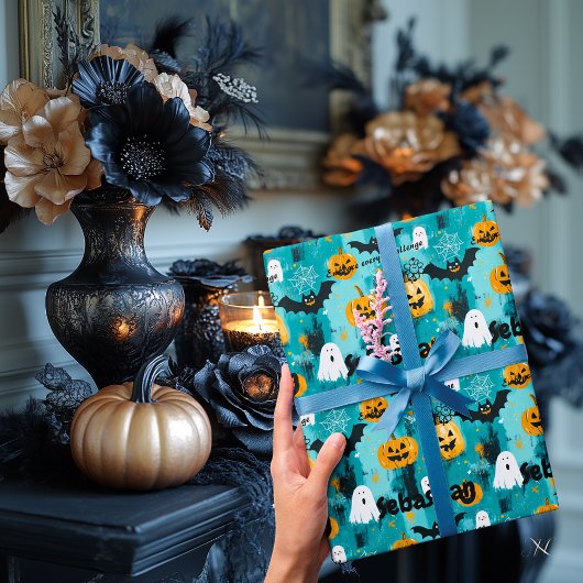Halloween Personalisiert mit Pumpkins und Geistern Geschenkpapier