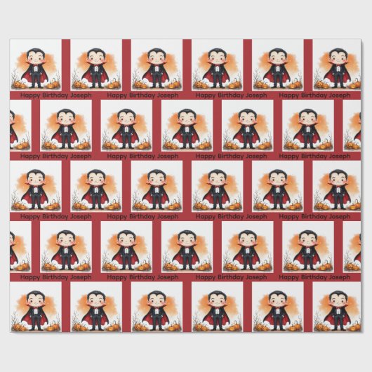 Halloween Personalize Name Vampire Boy's Geschenkpapier (Flach)