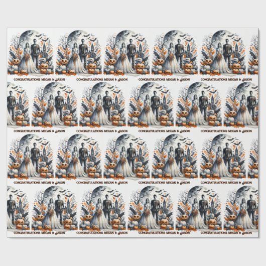 Halloween Personalize Names Bride & Groom Geschenkpapier (Flach)
