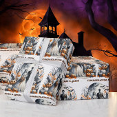 Halloween Personalize Names Bride & Groom Geschenkpapier