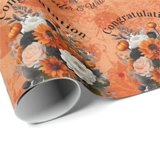 Halloween Personalize Names Pumpkin Mums Geschenkpapier (Rolleneckpunkt)