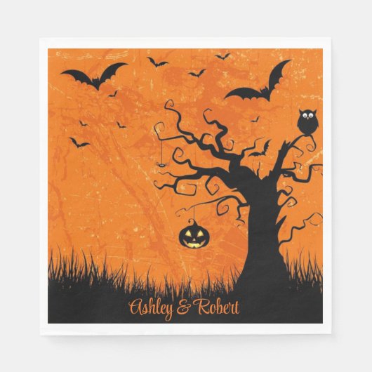 Halloween Personalize Names Spooky Tree Pa Serviette (Vorderseite)