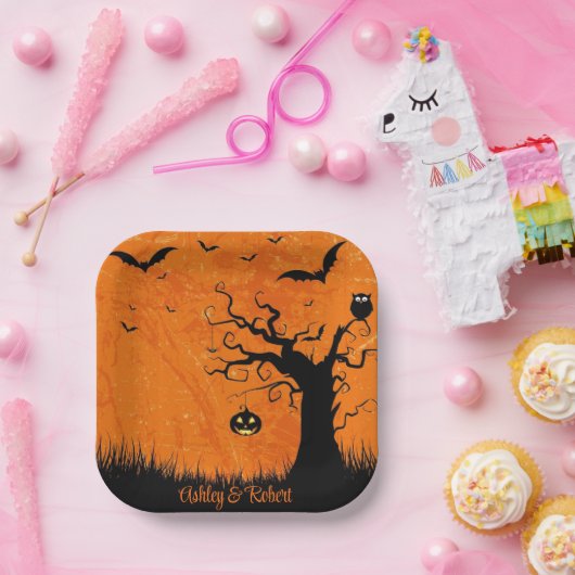 Halloween Personalize Names Spooky Tree Pappteller (Party)