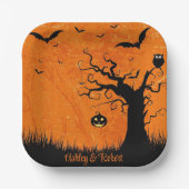 Halloween Personalize Names Spooky Tree Pappteller (Vorderseite)