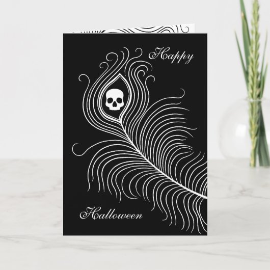 Halloween-Pfauenfeder Karte (Vorderseite)