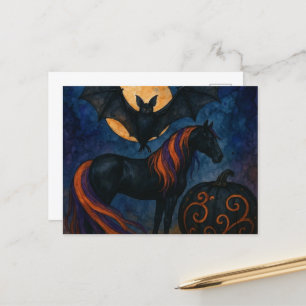 Halloween Pferd und Bat mit Kürbis Postkarte