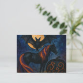 Halloween Pferd und Bat mit Kürbis Postkarte (Stehend Vorderseite)
