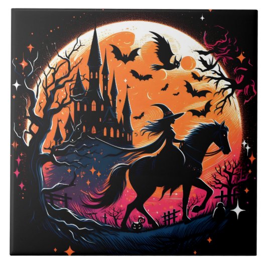 Halloween-Pferdeschlittenfahrt unter einem spöttis Fliese (Vorderseite)