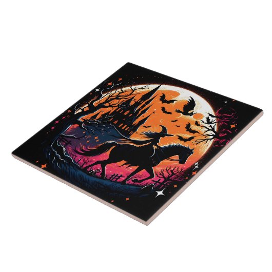 Halloween-Pferdeschlittenfahrt unter einem spöttis Fliese (Seite)